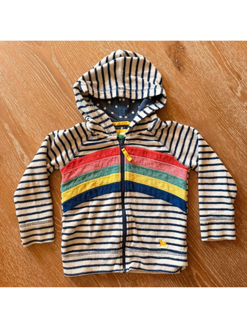 Mini Boden Rainbow Stripe Towelling Zip HoodieSize 4-5